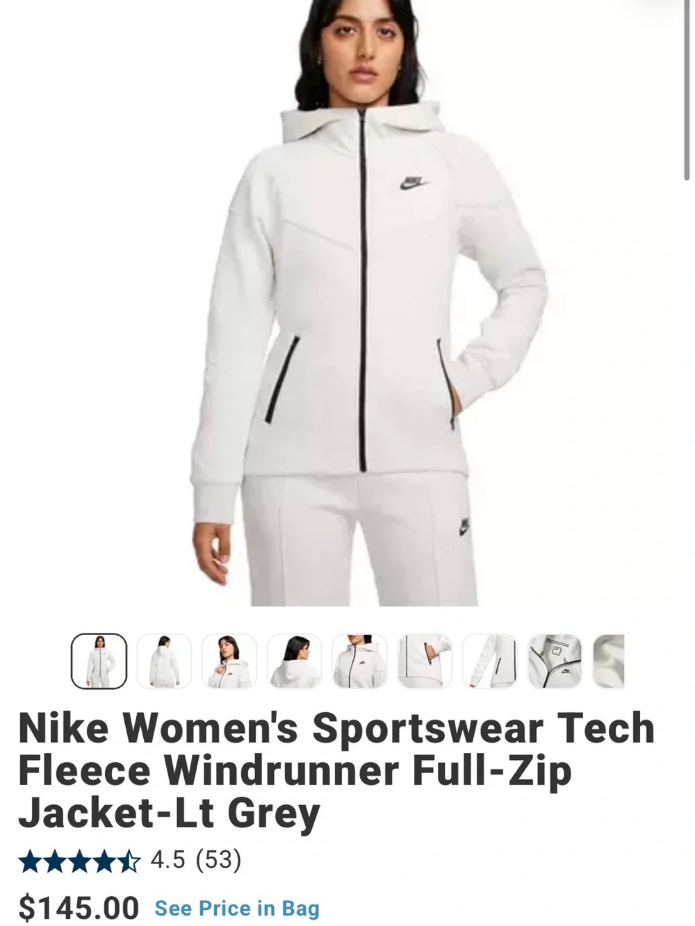 EUC Nike Women's Light Gray Nike Tech Full Zip Hoodie. Size large.